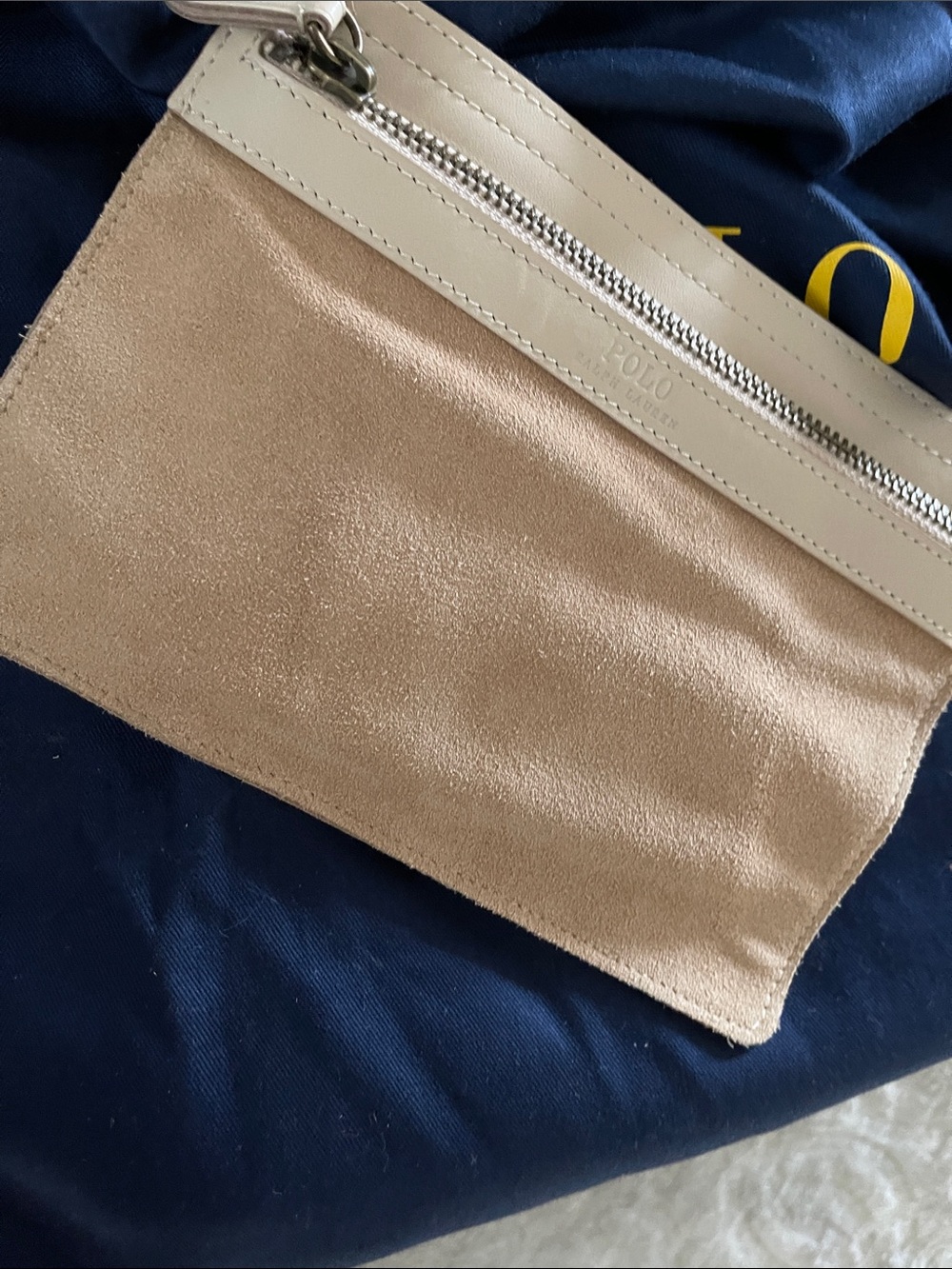 NEW Polo by Ralph Lauren Cream Woven Leather Satchel with pouch - Picture 5 of 12